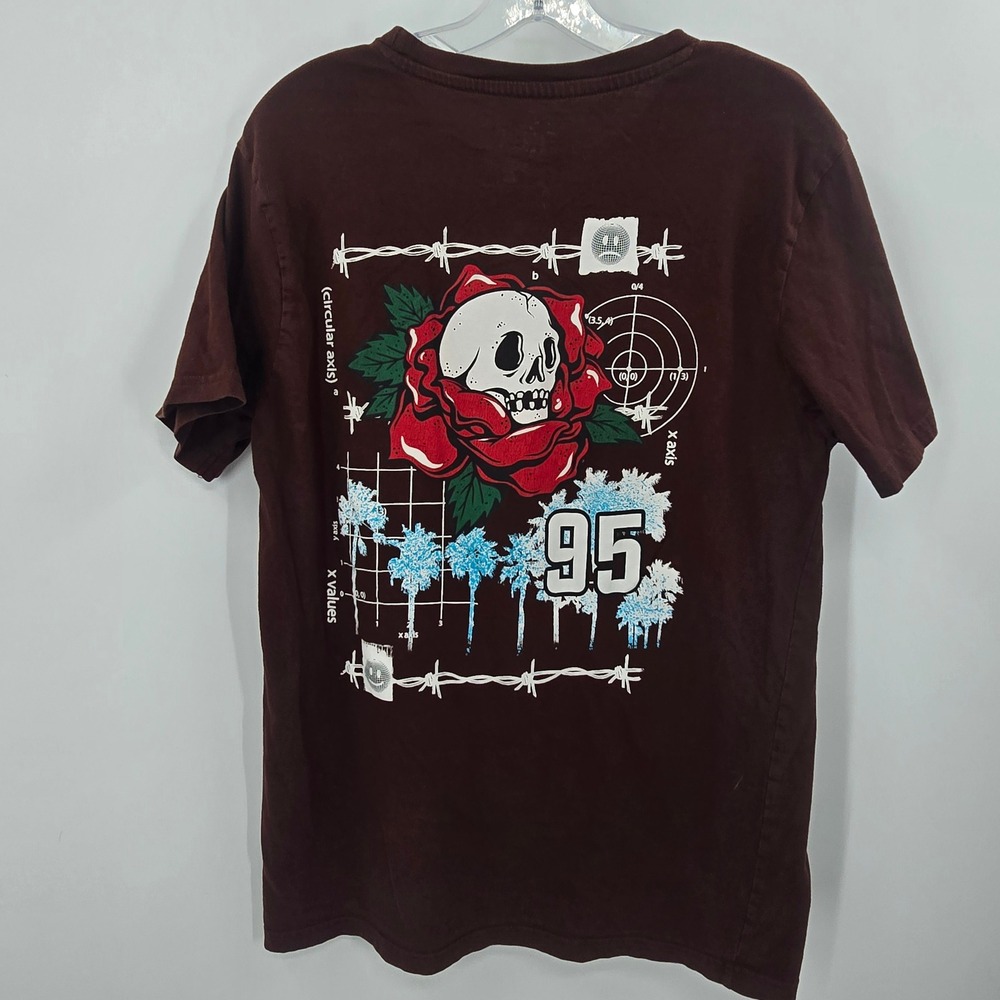 Taco Tuesday Mens Large Brown Skull Rose Graphic T-Shirt Cotton Streetwear